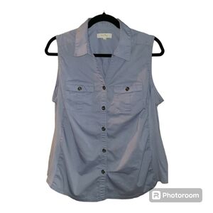 Coral bay button down‎ sleeveless light blue shirt top size L